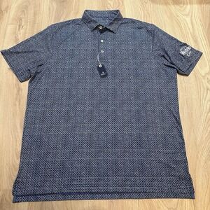 NEW Johnnie-O Kahuna Polo Shirt Men's Sz L Lake Blue Geometric Performance Golf
